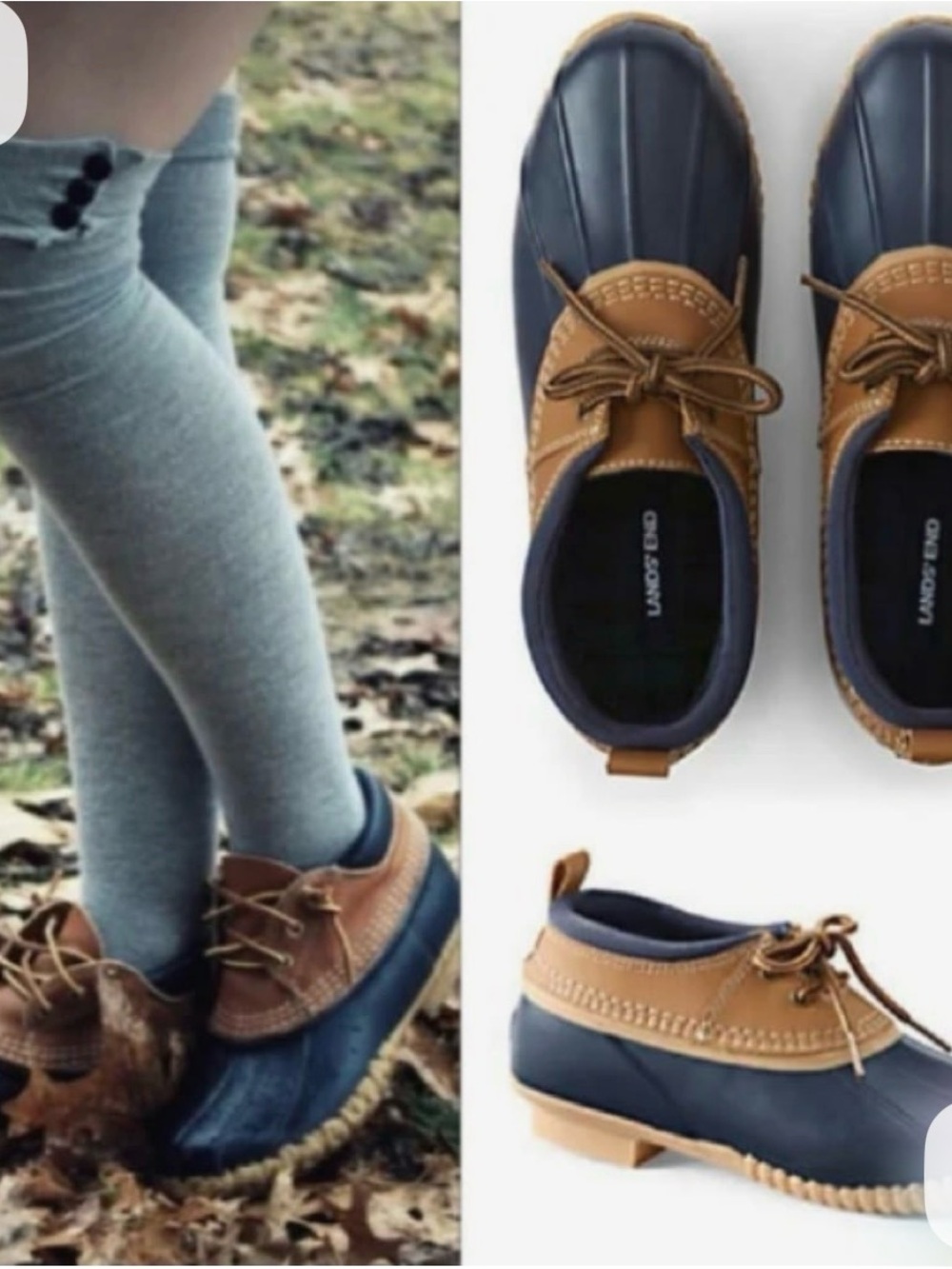 Lands End Low profile Duck Rain Boots, 10 - Black and Tan